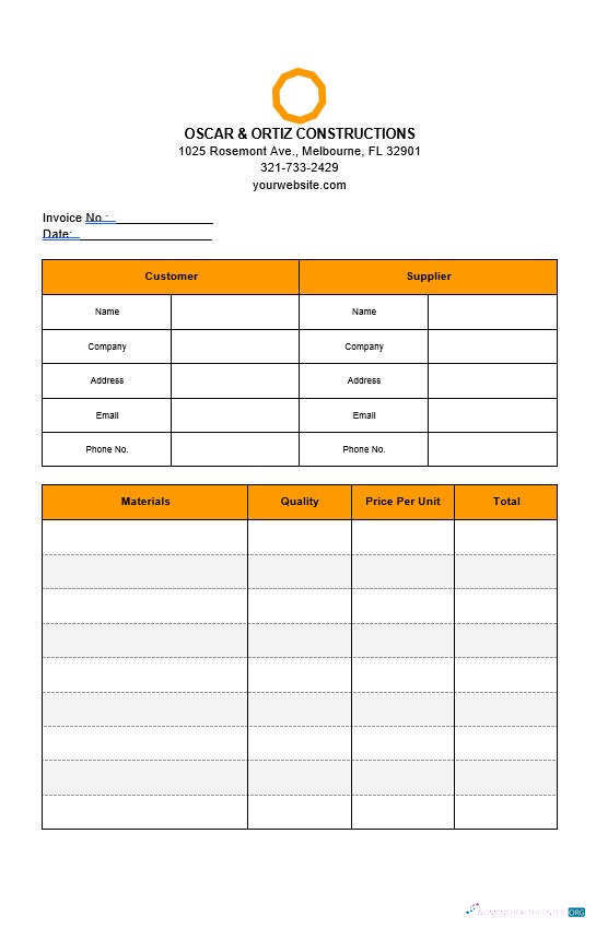 Download Basic Construction Invoice Template Photoshop template